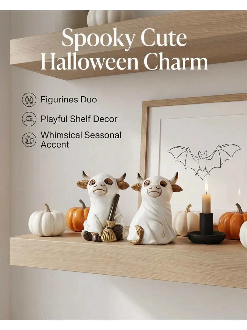 Highland Cow Ghost Set Of 2 Figurines Halloween Farmhouse Décor Decoration
